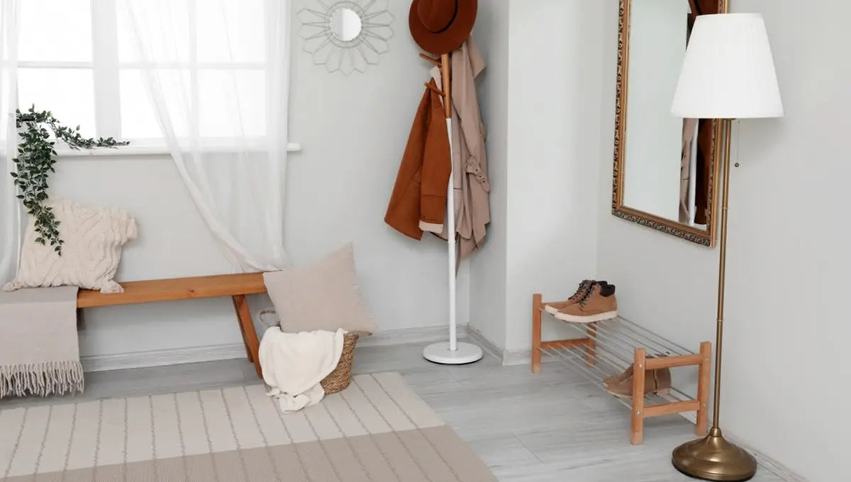 coat rack and floor lamp