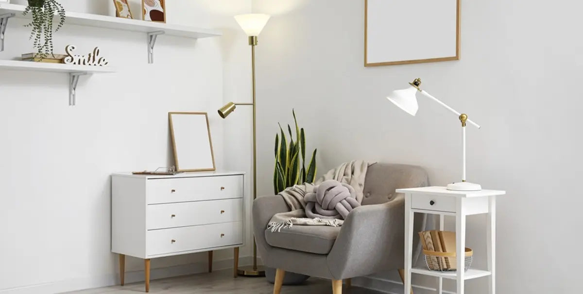 light living room with table lamp and floor lamp